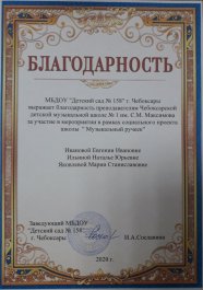 Обучающиеся и преподаватели ЧДМШ №1 им. С.М. Максимова организовали онлайн-концерт в детском саду № 158